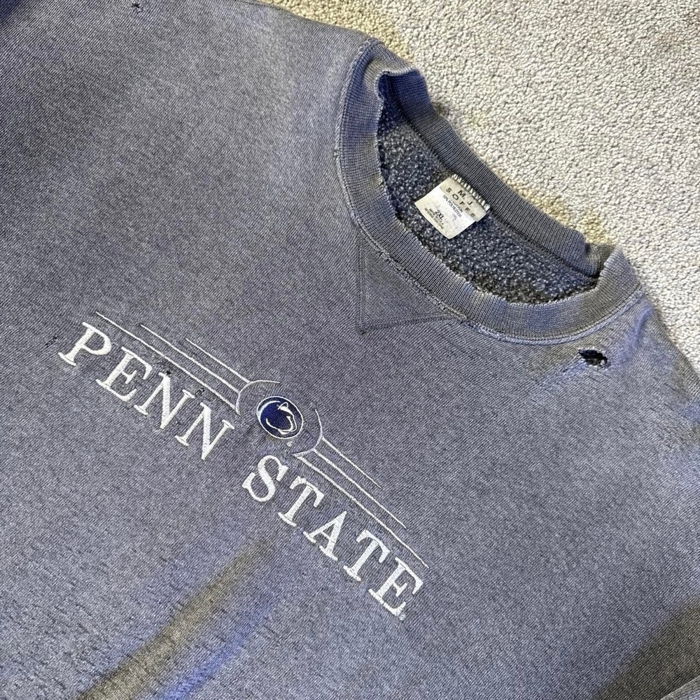 Vintage 90s Penn State Crewneck Sweatshirt Gray Distressed Soffe 2X USA - Picture 2 of 7